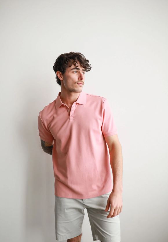 Men's Pique Polo in Coral