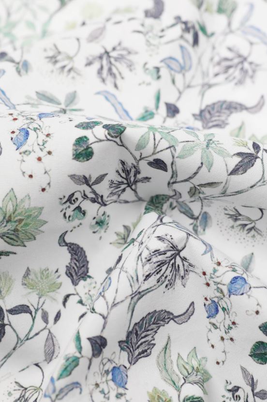 James Harper Men's Long Sleeve Peached Cotton Poplin Shirt in Floral Print Sea