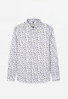 James Harper Men's Long Sleeve Peached Cotton Poplin Shirt in Floral Print Sea