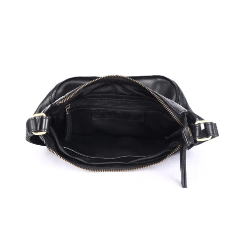 Elegant Ladies’ Leather Cross-Body Shoulder Bag in Black