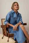 Ceres Life Ladies Rae Long Sleeve Midi Dress in New Vintage Blue