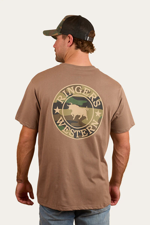 Signature Bull Mens Loose Fit T-Shirt in Mushroom/Camo