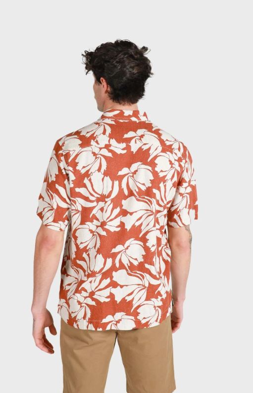 Mens Short Sleeve Puerto Rico Linen Shirt in Paprika