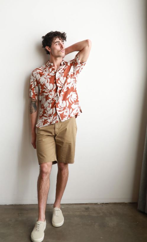 Mens Short Sleeve Puerto Rico Linen Shirt in Paprika