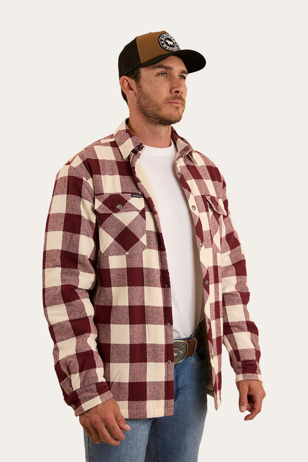 Sawyer Mens Sherpa Flannel in Deep Burgundy