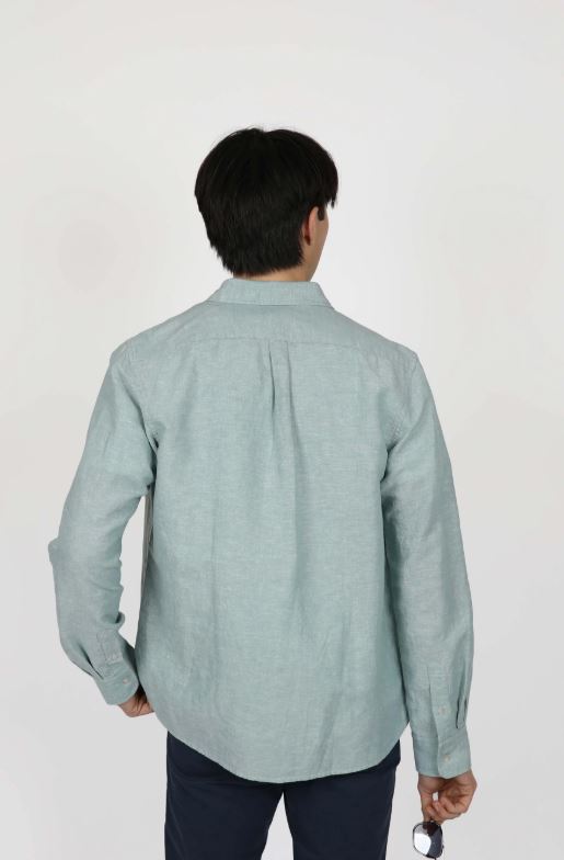 Men's Long Sleeve Linen Shirt in Sea