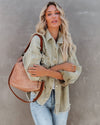 Ladies Cotton Button Down Denim Jacket in Sage