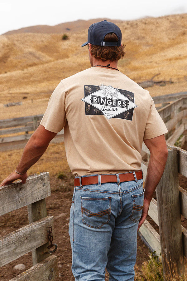 Hometown Mens Loose Fit T-Shirt in Dark Sand