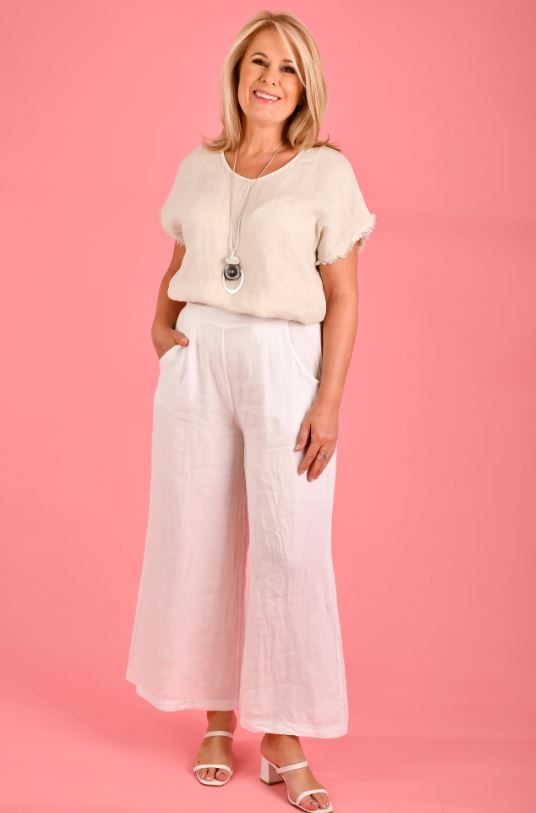 Ladies Sicily Linen Pants in White
