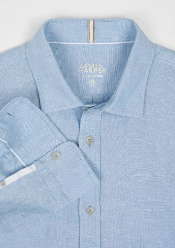Men's Long Sleeve Linen Blend Shirt in Sky Blue