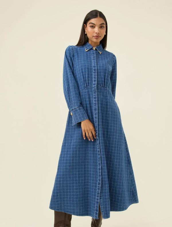 Ladies Sloane Denim Maxi Dress in Check
