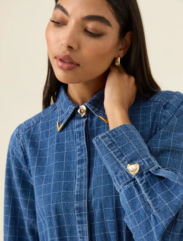 Ladies Sloane Denim Maxi Dress in Check