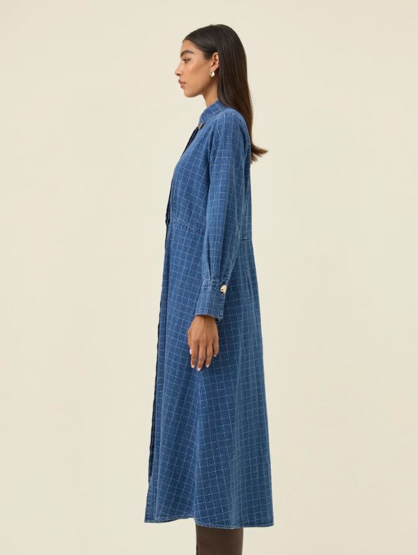Ladies Sloane Denim Maxi Dress in Check