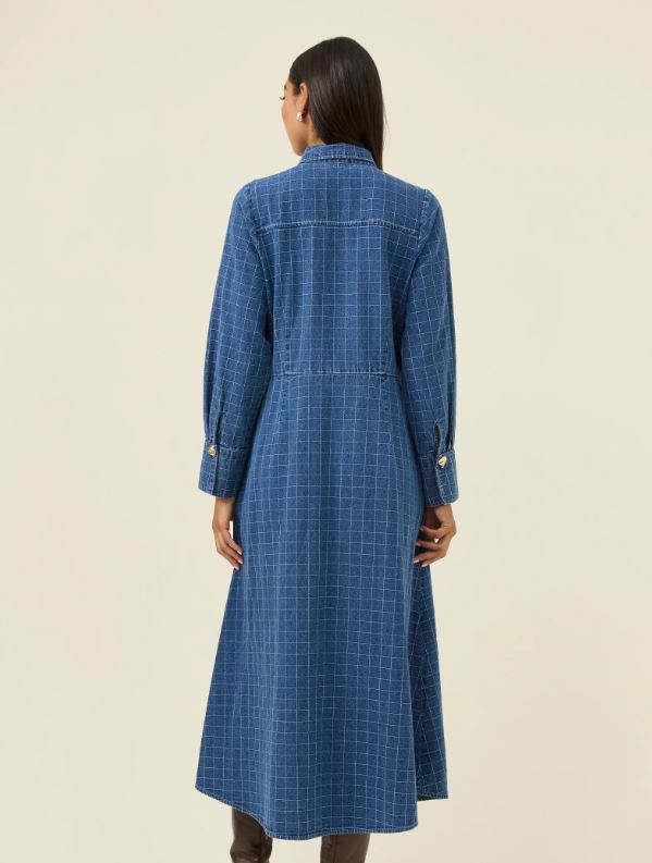 Ladies Sloane Denim Maxi Dress in Check