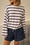 The Beau Tie Slouchy Tee in White with Polo Chocolate Stripe