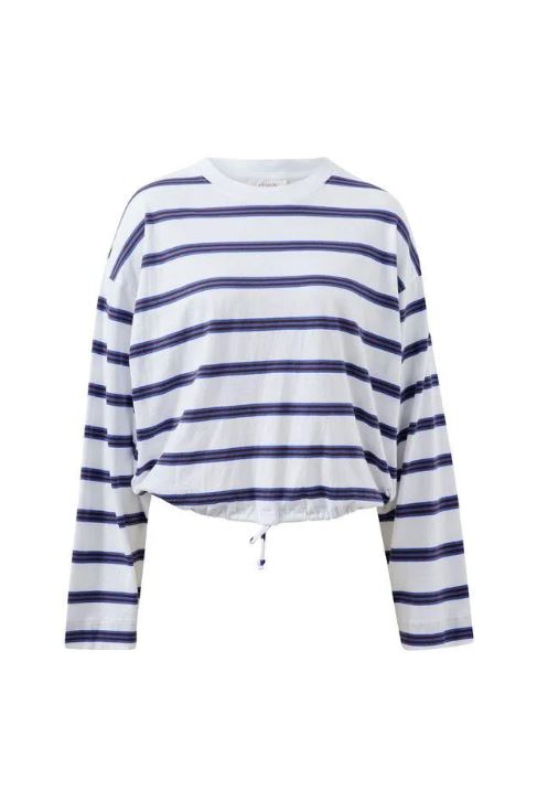 The Beau Tie Slouchy Tee in White with Polo Chocolate Stripe