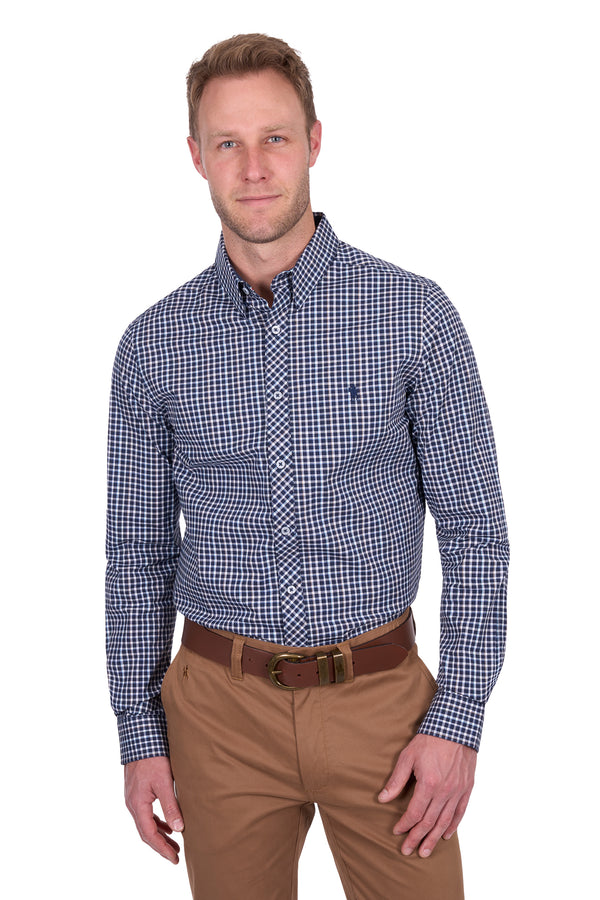 Men’s Jason Check Tailored Long Sleeve Shirt in Navy