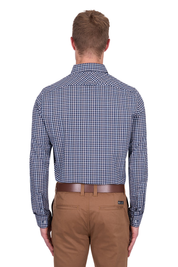 Men’s Jason Check Tailored Long Sleeve Shirt in Navy