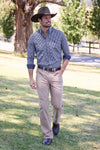 Men’s Jason Check Tailored Long Sleeve Shirt in Navy