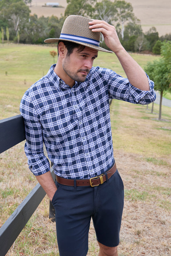 Men’s Dale Check Linen Blend Long Sleeve Shirt