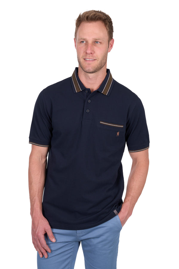 Men’s Short Sleeve Tailored Polo with 1 Pocket in Navy