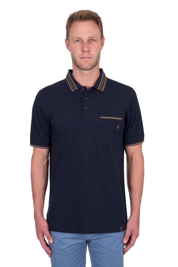 Men’s Short Sleeve Tailored Polo with 1 Pocket in Navy
