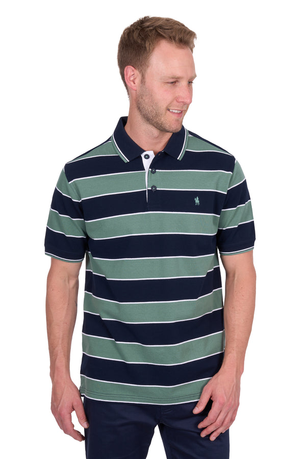 Mens Todd Tailored Short Sleeve Polo in Navy/Sage