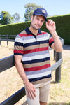 Men’s Short Sleeve Sean Stripe Polo with 1 Pocket in Navy Red
