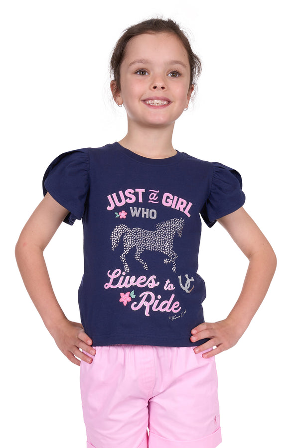 Girl's Heidi Flutter Sleeve Tee in Navy/Pink