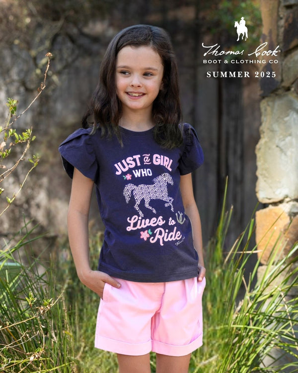 Girl's Heidi Flutter Sleeve Tee in Navy/Pink