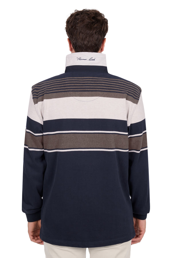 Thomas Cook Men's Bryan Stripe Rugby in Navy / Dark Tan