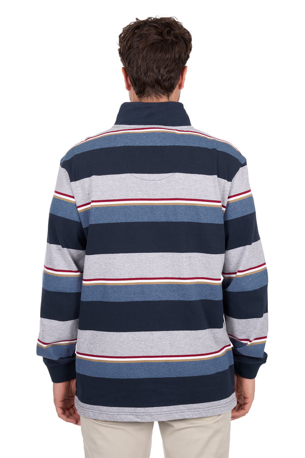 Men's Thomas Cook Nathan 1/4 Zip Stripe Rugby in Navy / Grey Marle