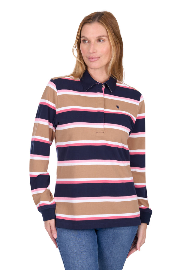 Thomas Cook Women’s Ruth Stripe Rugby in Tan/Pink