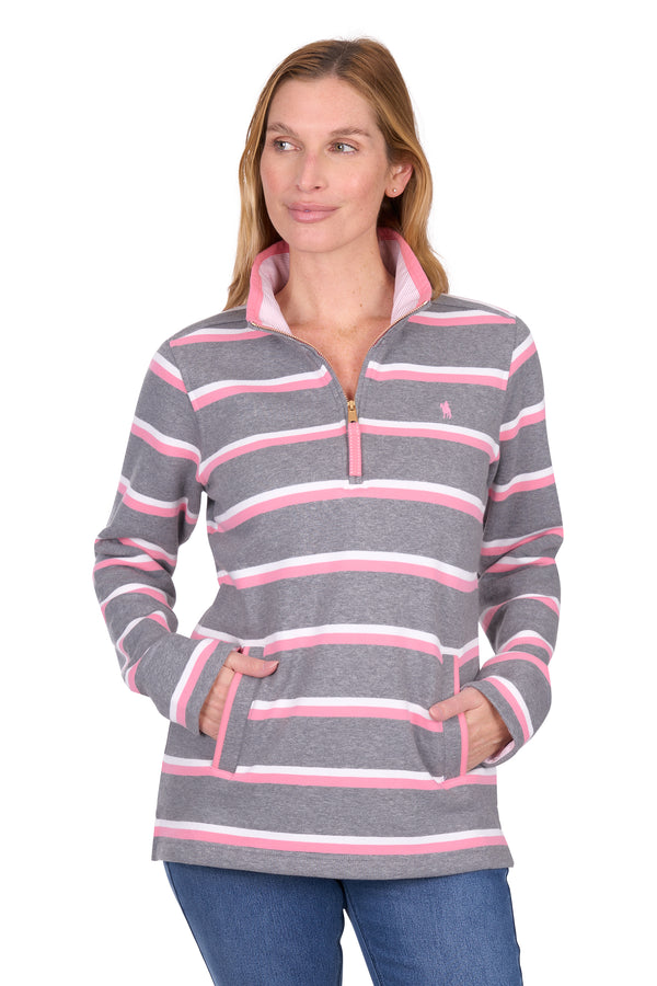 Thomas Cook Women’s Jane 1/4 Zip Stripe Rugby in Charcoal Marle