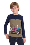 Boy's Thomas Cook Karl Henley Long Sleeve Tee in Navy/Tan
