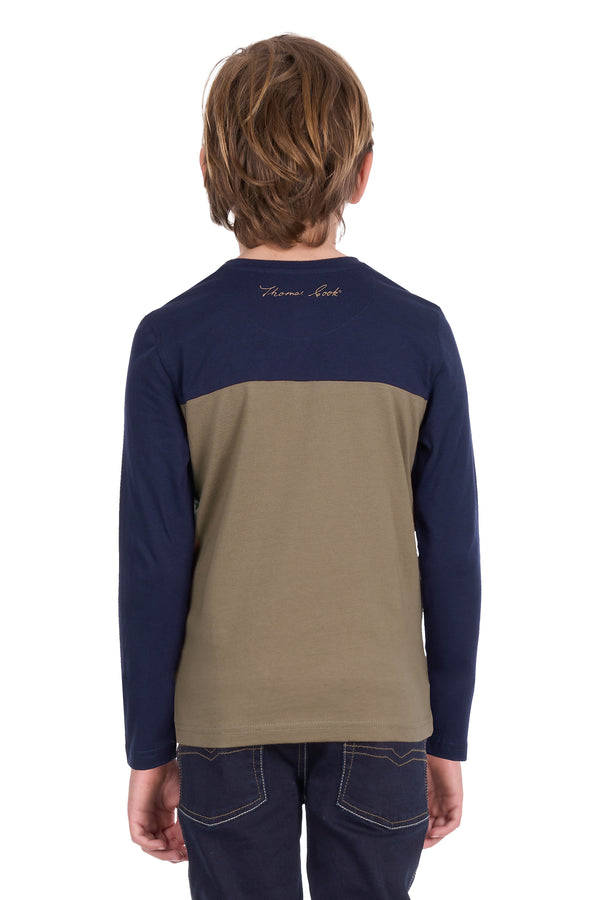Boy's Thomas Cook Karl Henley Long Sleeve Tee in Navy/Tan