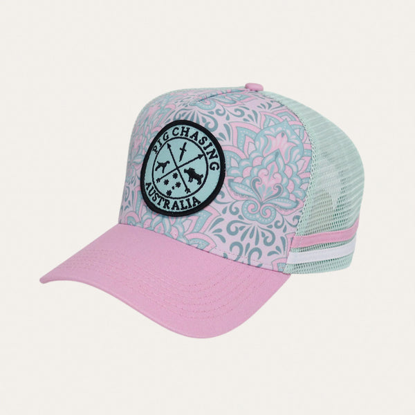 Paisley Trucker Cap - Teal/Pink
