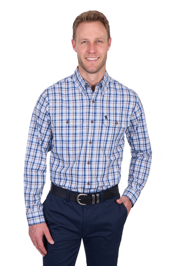 Thomas Cook Men's Thomas Long Sleeve 2 Pocket Shirt in Navy/Light Blue