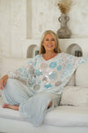Ladies Knit Top in Blue/Green Bubbles