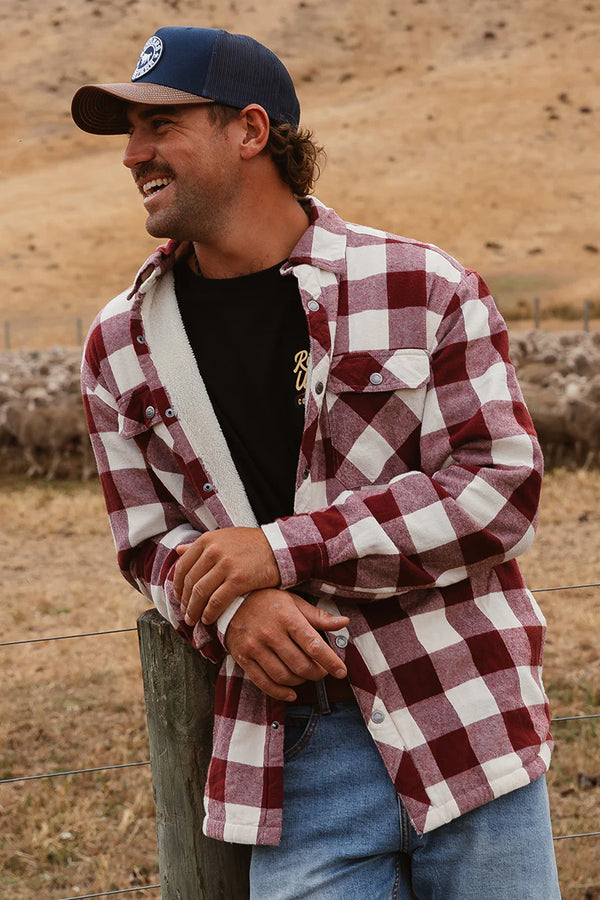 Sawyer Mens Sherpa Flannel in Deep Burgundy