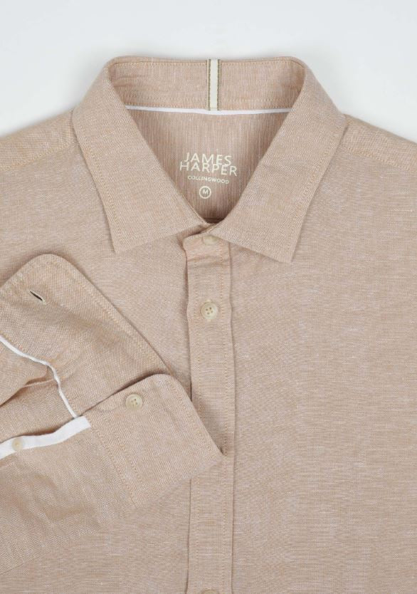 Men's Long Sleeve Linen Blend Shirt in Wheat
