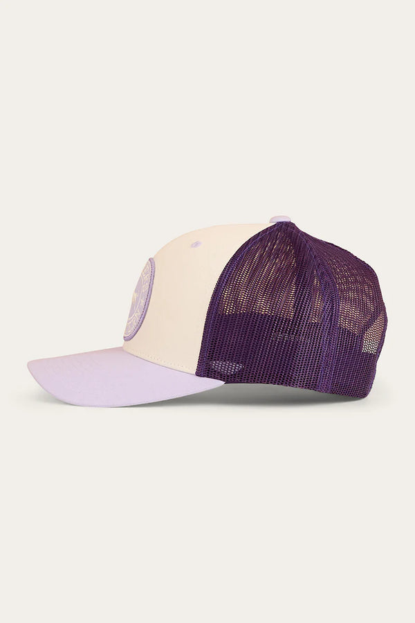 Tara Ponytail Trucker Cap in Off White / Lavender