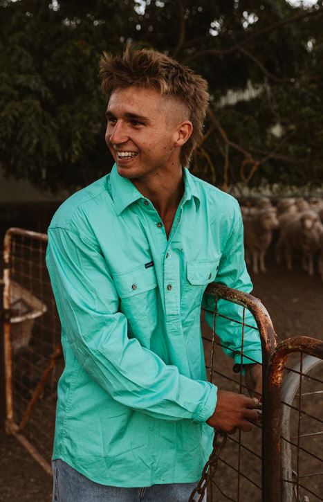 King River Men's Half Button Work Shirt in Mint