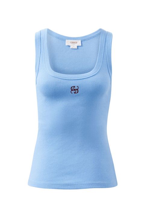 Ceres Life Zoe Contour Rib Scoop Tank in Powder Blue