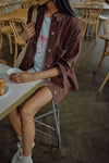 The Bobbi Side Pocket Denim Shacket in Chocolate