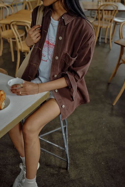 The Bobbi Side Pocket Denim Shacket in Chocolate