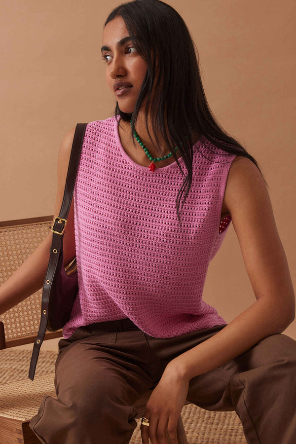 Margot Mesh Knit Tank in Hibiscus Pink