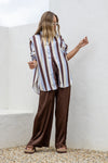 Ladies Portofino Stripe Blouse in Blue / Choc Stripe