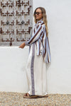 Ladies Portofino Stripe Blouse in Blue / Choc Stripe