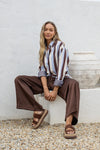 Ladies Portofino Stripe Blouse in Blue / Choc Stripe